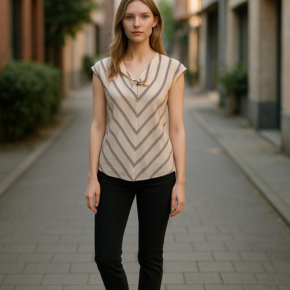 JOIE Summer Striped Short Sleeve Top Keyhole Detail M